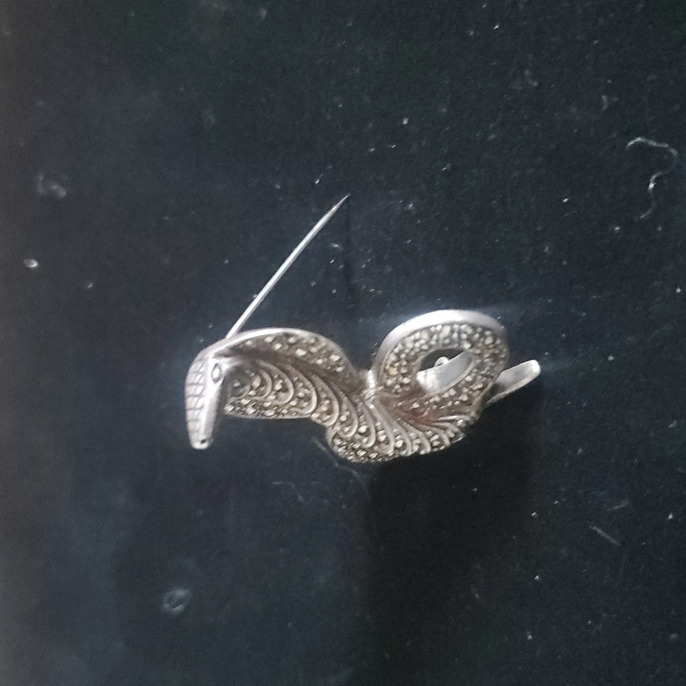 Vintage sterling siver 925 cobra snake brooch pin with marcasite stones, 16.5 gr